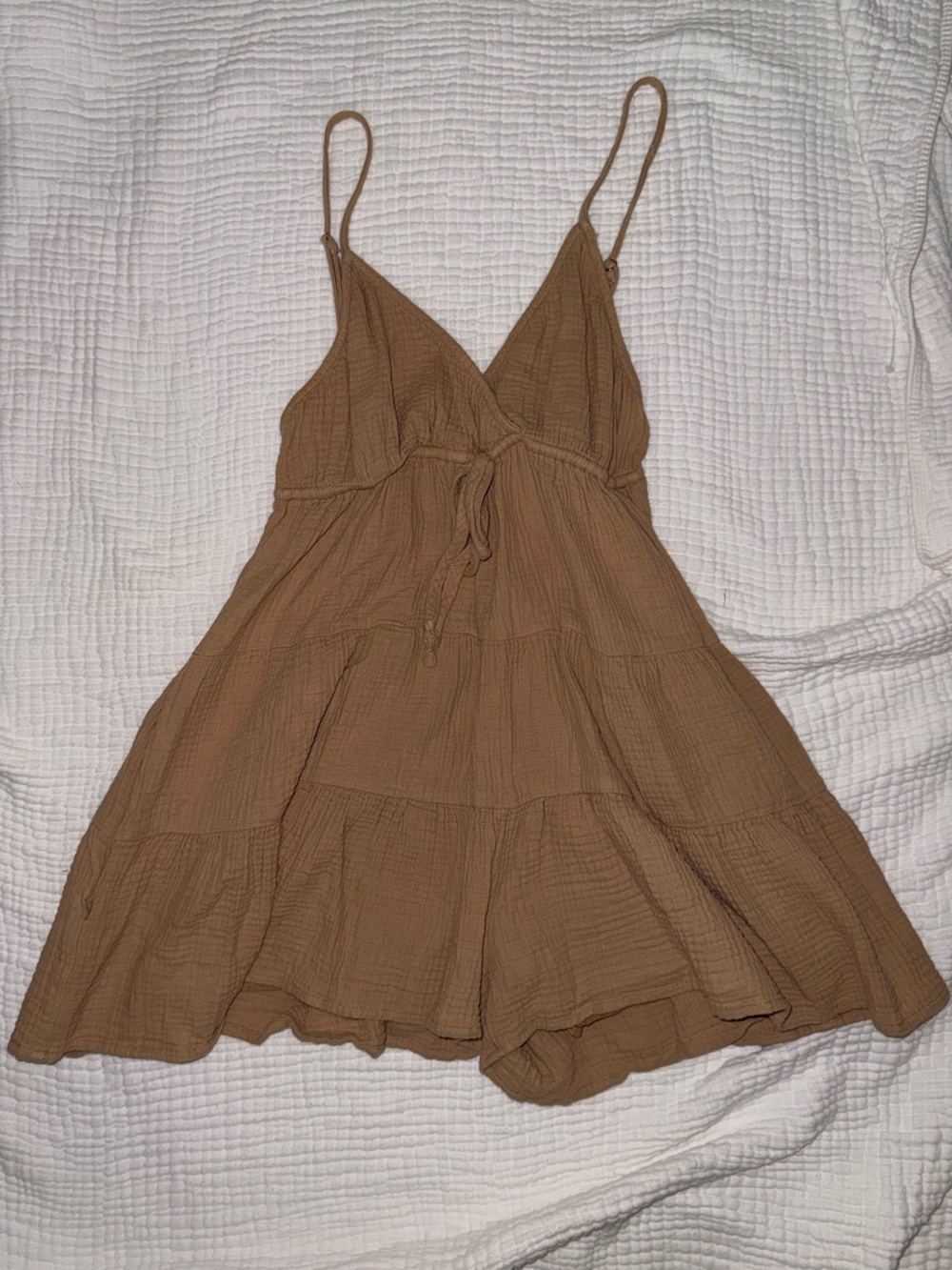 Brown Spaghetti-Strap Tiered romper